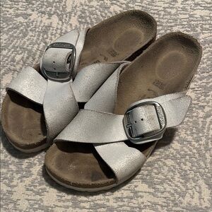 Birkenstock White Sandals with Cork Footbed